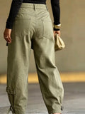 Women High Waist Jeans Apron Panel Design Tie Cuff Loose Denim Jogger Trousers Streetwear Autumn