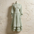 Luxury Afternoon Tea High Neck Pleated Maxi Dress for Women Puff Sleeve Ruched Waist Tiered Flared Skirt for Wedding Guest