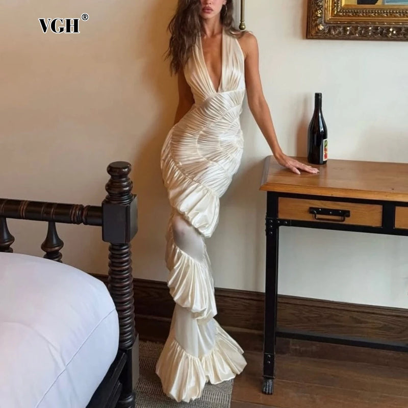 Apricot Halter Long Dress