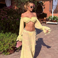 Sexy Off Shoulder Top Maxi Skirt Sets Chic Ruffled Sheer Chiffon Crop Tops High Waist Skirt 2026 New Lady Vacation Party Outfit