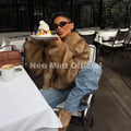 Street Retro Fashion Girls Gradient Cropped Fur Coat Women Winter 2026 Chic Brand Fluffy Faux Fox Fur Jacket Overcoats