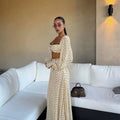 White Pink Floral Choker Neck Dress Women Elegant V-neck 3/4 Sleeves Peplum Ruffle Hem Long Dresses 2026 Lady Daily Vestidos New