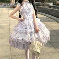 Olivegirl Lolita Dress Sexy Elegant Girl Women's Sweet Purple Lace Bowknot Jsk Dress Halterneck Princess Lolita Puffy Dresses