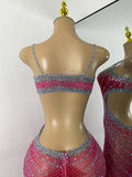Sparkly Rhinestones Women Sexy Hollow Out High Split Elegant Bodycon Long Outfit Birthday Dress Stage Wear Performance Costume