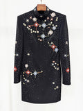Heavy industry bead Diamonds Slim mini Dresses For Women Stand Neck long Sleeves High Waist Temperament Mini Dress Female