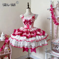 Olivegirl Lolita Dress Kawaii Sweet Bow Ruffled Slim Sleeveless Mini Princess Dresses Elegant Bow Flower Dresses Women Y2K JSK