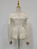 Sexy Off Shoulder Cardigan for Women Lace Up Design Long Sleeve French Versatile Slimming Blouse Female Fashion New