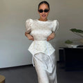Elegant Women's Printed Waistband Long Dress 3D Flower V-neck Bubble Sleeve Patchwork A-line Dresses 2026 Spring Party Robe
