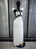 Black White Women Sexy Halter Off the Shoulder Backless Mesh Draped Gold Sequined Circle Long Maxi Dress Celebrate Vacation Wear