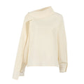 French Elegant Solid Blouse for Women Irregular Neck Patchwork Ribbon Long Sleeve Minimalist Shirt Female Spring