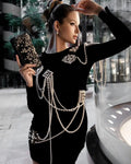 Luxury Beaded Black Bandage Short Dress Fashion Hepburn Party Banquet Performance Wear Cocktail Formal Gown Luxury Evening Gowns