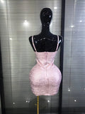 Pink Foil Color Women Sexy Strap Bodycon Mini Bandage Dress Nightclub Party Celebrate Birthday Girls Vacation Outfit Wholesale