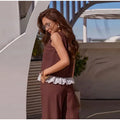 Detachable Lace Trim Vest Wide Leg Pant Set Sleeveless Crew Neck  2026 Autumn City Leisure Lady Women Elegant Minimal  Outfit