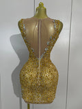 Sexy Sparkly Rhinestone Sleeveless Mesh See Through Mini Dress Luxury Birthday Dress Celebrate Party Club PhotoShoot Stage Wear