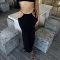 Women 2 Piece Set Sexy Halter Sleeveless Triangle Bra Crop Top Hollow Maxi Skirt Set Slim Knit Summer Beach Vacation Set
