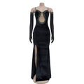 Luxury Woman Evening Dress Sparkle Heartbeat Velvet Diamonds Maxi Dress Gown Celebrities Outfits With Rhinestones Glove