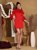 Spliced Appliques Slim Mini Dresses For Women Stand Neck Slim Temperament short Dress Female