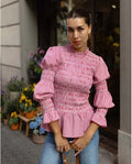 Solid Spliced Folds Slimming Blouses for Women O Neck Long Sleeve Temperament Minimalist Shirts Female New