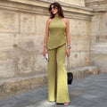 Hanging Green Pants Set Sleeveless Backless Personality Temperament Commuter Two-piece Set Summer New Women Pants Set