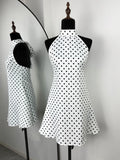 Fashion Polka Dot Dress Vintage High Waist Sleeveless Backless Neck Lace-up Dress Sexy Party Luxury Women Dresses Y2k