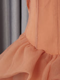 Fashion Orange 3D Floral Appliquet Mini Dress for Women Sleeveless O Neck Slim Sheer Tulle Puffed Skirt for Themed Parties
