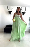 Light Green Lace Patchwork Dress Women Chic Pleated Sleeveless Loose Fit Long Dresses 2026 Lady Beach Daily Resort Sundress New