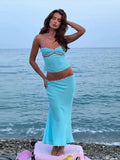 Halter Floral Beach 2 Pieces Sets Women's Backless Crop Top Long Skirt Matching Set Suit Summer Holiday Vacation Party Outfit