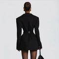 Lady Solid Waist Cinching Blazer Dress Fashion Full Sleeve Lapel V-neck Double Breasted Slim Vestidos 2026 Office Street Gown