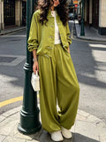 Solid Spliced Buttons Two Piece Set Female Stand Collar Long Sleeve Top Retro Chinese Women's Trousers Sets Fashion