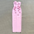 Pink Red Color Women Sexy Strapless Off the Shoulder Florals Bodycon Long Bandage Dress Celebrate Fashion Evening Party Outfit