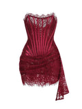 Sexy Lace See-through Patchwork Corset Dress Female Bodycon Elegant Party MIrrgualr Mini Dress Women Tube Top Dress New