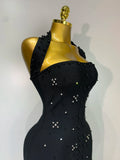 Women Sexy Halter Backless Shiny Rhinestone Pearl Bodycon Bandage Dress Celebirty Elegant Evening Party Luxury Birthday Dress