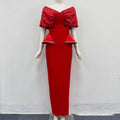 Elegant Off-the-Shoulder Beaded Bandage Evening Dress Diamond Embellished Backless Wrap Pleatd Split Bodycon Formal Party Gowns