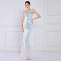Women Spaghetti Strap Party Maxi Dress Sexy V Neck Evening Green Sequin Dress Elegant Long Prom Dress Vestido Longo