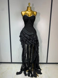 Women Sexy Strapless Ruffles Black Bandage Dresses 2026 New Nightclub Eveing Party Dress Celebrate Birthday Cocktail Clothing