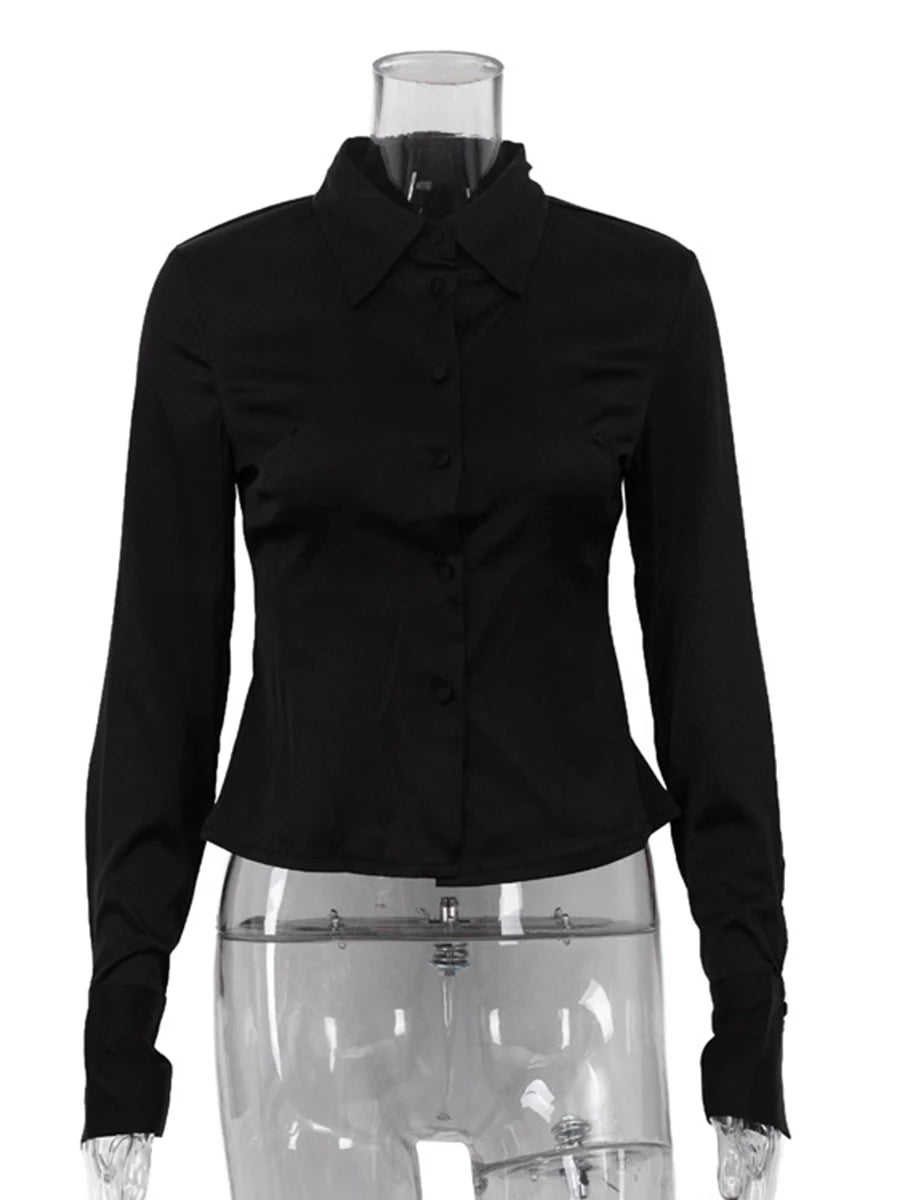 Elegant Buttons Women Shirts Lapel Collar Long Sleeve Chic Fitted Shirt for Daily Commute Wear Fashion Autumn New
