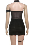 Sexy Cross Bandage Dress Women See Through Y2K Backless Halter Sleeveless Summer Trend Midnight Clubwear Mini Bodycon