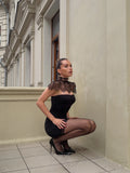 Sexy Lace Patchwork Mini Sheath Dress Elegant Women's Turtleneck Black Short Bodycon Dresses Summer Party Evening Club Wear 2026