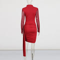 Solid Spliced Lace Up Dresses for Women O Neck Long Sleeve High Waist Temperament Slimming Dress Female