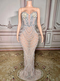 Evening dress for birthday party Blue Host Heavy Industry Beads Mermaid Toast Off-Shoulder Wedding Dress