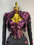 Women Long Sleeve Sequin Mini Bodycon Three Piece Set Birthday Evening Party Costume Bar Nightclub Performance Stage Outfit