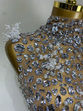 Sparkling Rhinestone Sexy See Through Blackless Top Skirt Two Pieces Set Woman Luxury Birthday Evening Party Gowns