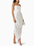 Elegant Spliced Shawl Long Dress for Women Sleeveless High Waist Patchwork Folds Dresses Female New