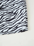 Zebra Stripe Print Two Piece Set for Women Lapel Long Sleeve Spliced Zipper Short Coat Mid Waist Knee Skirt Female