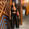 Metal Hole Sexy Outfits Women Sexy Crop Top and Matching Legging Set Two-Piece Pants Set Birthday Night Club Skinny Suits