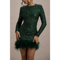 Solid Spliced Sequines Slimming Dresses for Women O Neck Long Sleeve Temperament Dress Female Fashion New