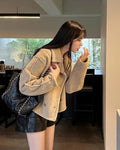 Retro Suede Coat Women's Hong Kong Style Double Breasted Suit Collar Winter New Arrival Chic Lightweight Luxury Coat