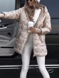 Women Hooded Quilted Mid-Length Puffer Coat Zipper Shiny Surface Warm Cotton Padded Jacket 2026 Fashion Casual Winter Outerwear