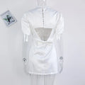 Elegant Bow Hollow Out Mini Dress Women Red Short Sleeve Sexy A-line Dresses Female 2025 Fashion Party Evening Robe White Black
