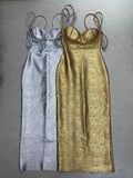 Women Sleeveless Bodycon Bandage Corset Long Dress Celebrity Elegant Gold Evening Party Luxury Birthday Dress Vestidos